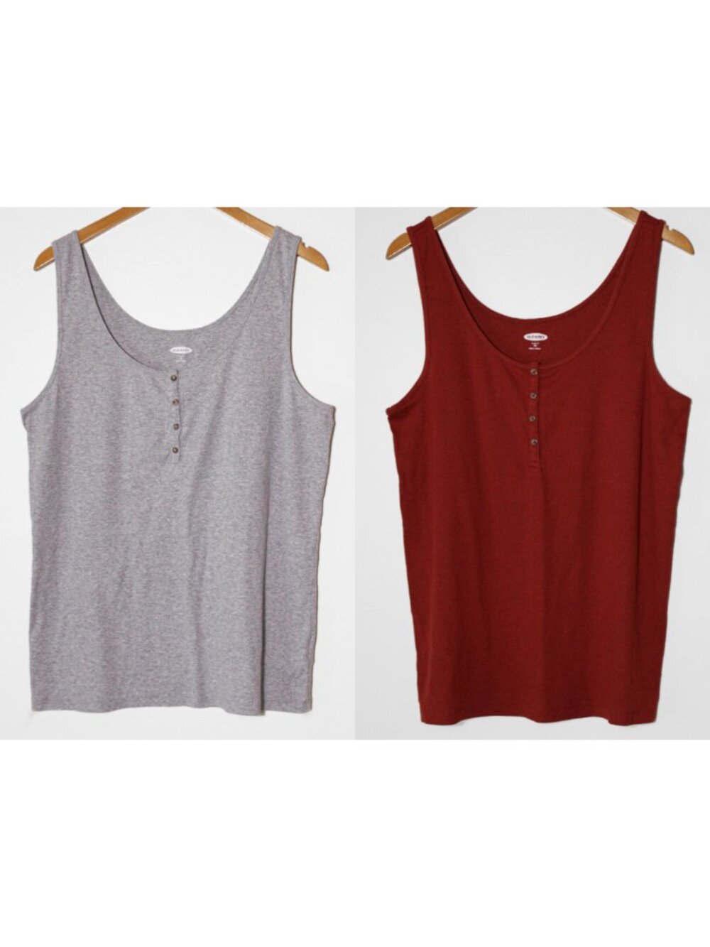 Lot of 2 Old Navy Women's Slim Fit Henley Rib Knit Tank Tops Gray Rust Red XXL